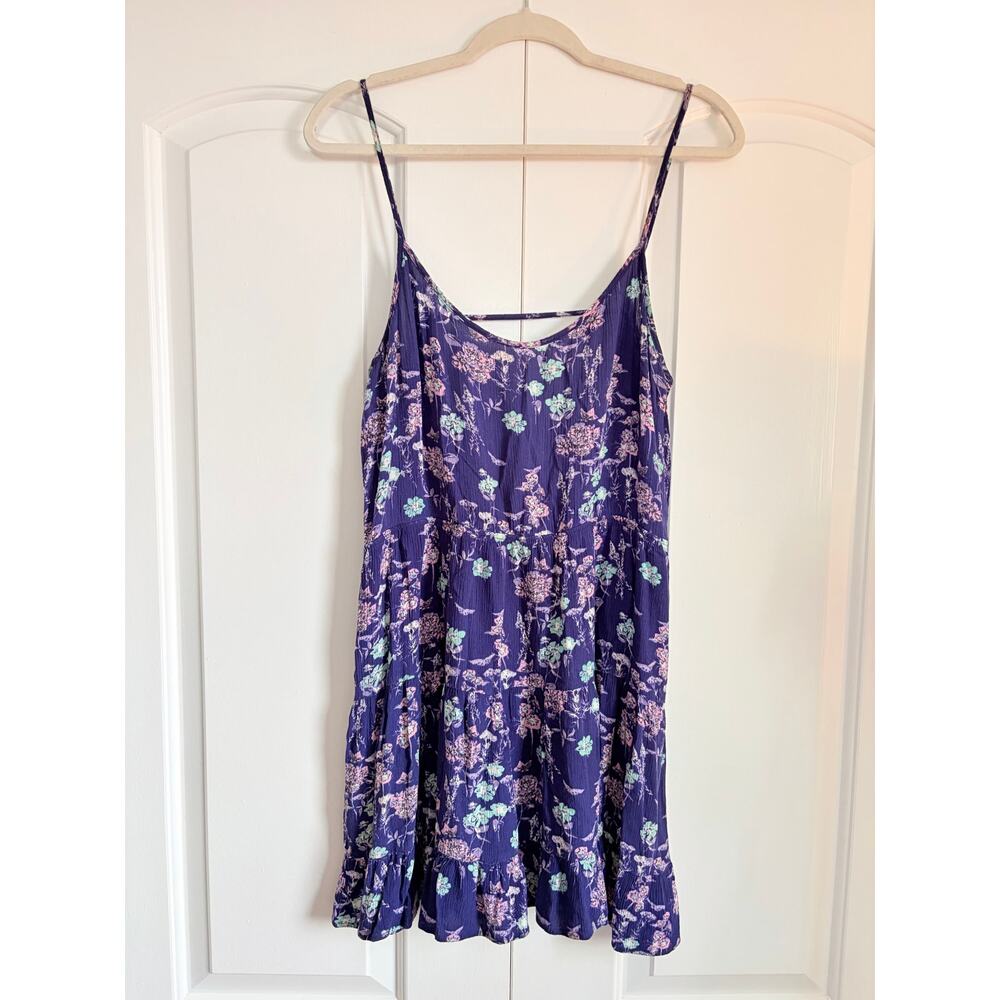 Pink Rose Purple Floral Open Back Mini Dress Boho Flowy Rayon Medium